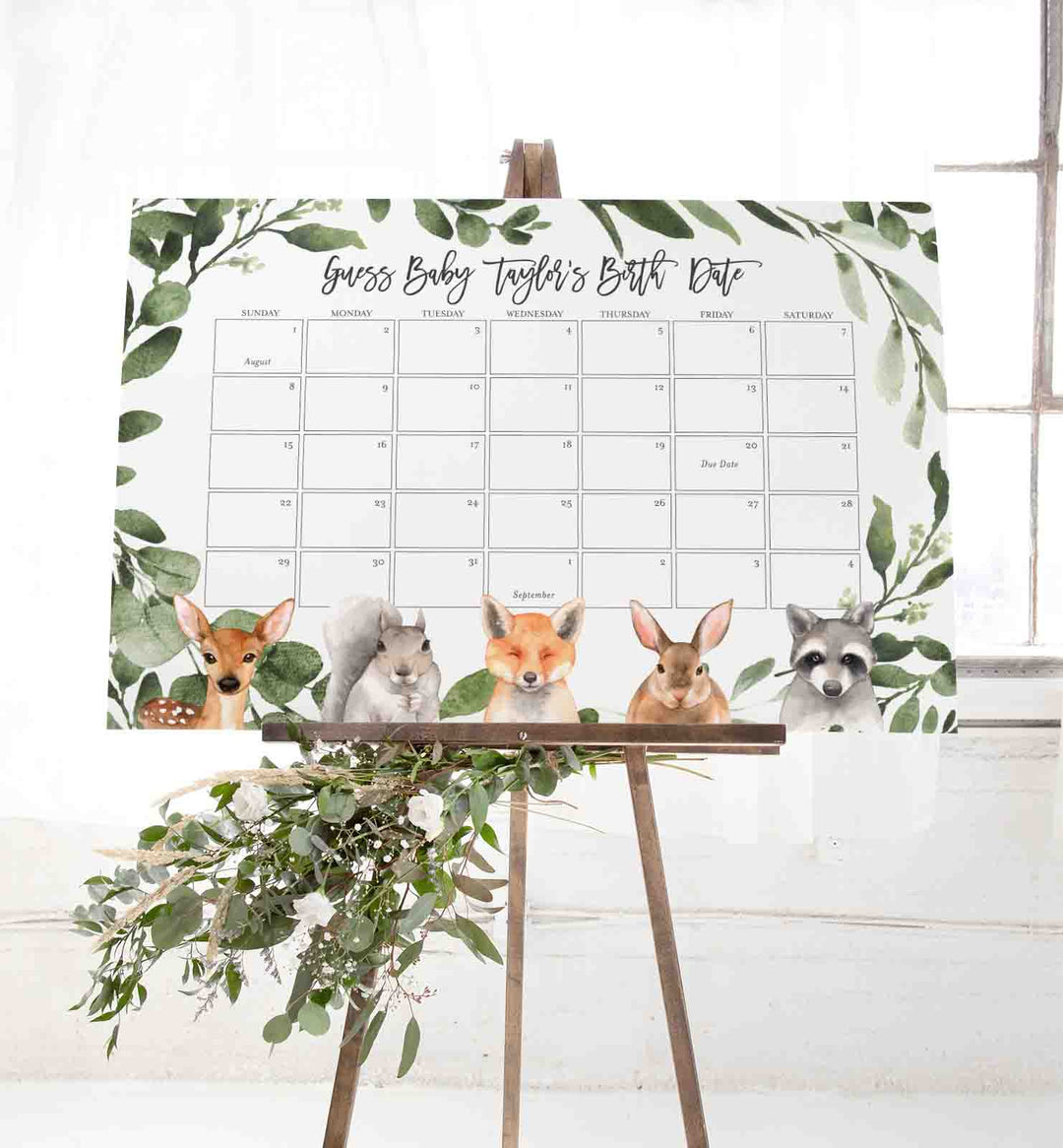 Forest Animals Baby Shower Due Date Calendar Printable