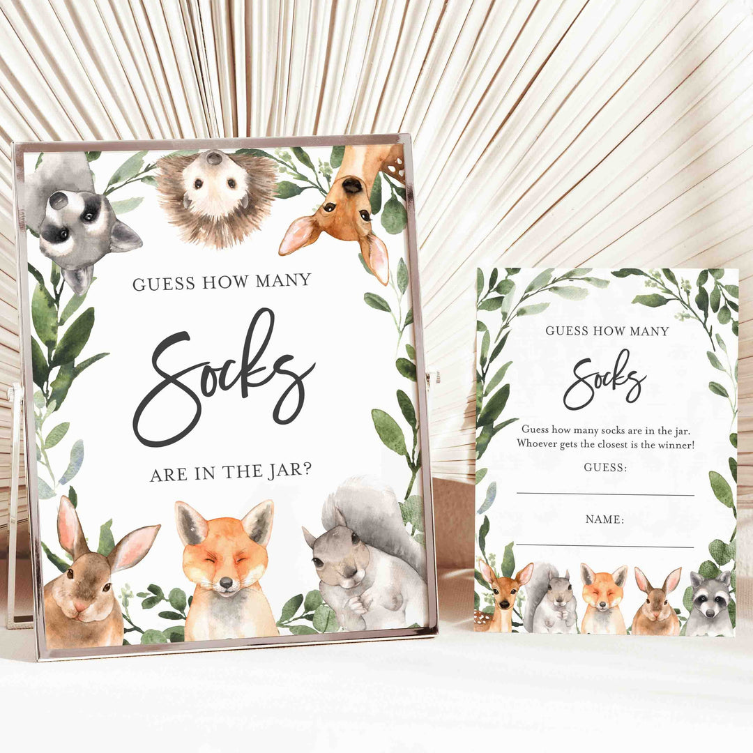 Forest Animals Baby Shower Guess How Many Socks Game Printable