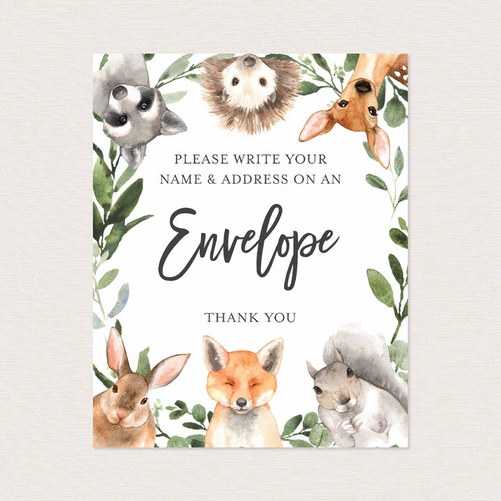 Forest Animals Baby Shower Address An Envelope Sign Printable