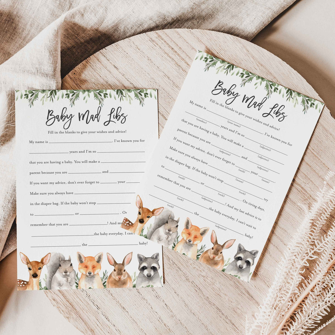 Forest Animals Baby Shower Mad Libs Printable