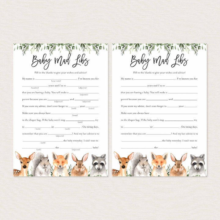 Forest Animals Baby Shower Mad Libs Printable