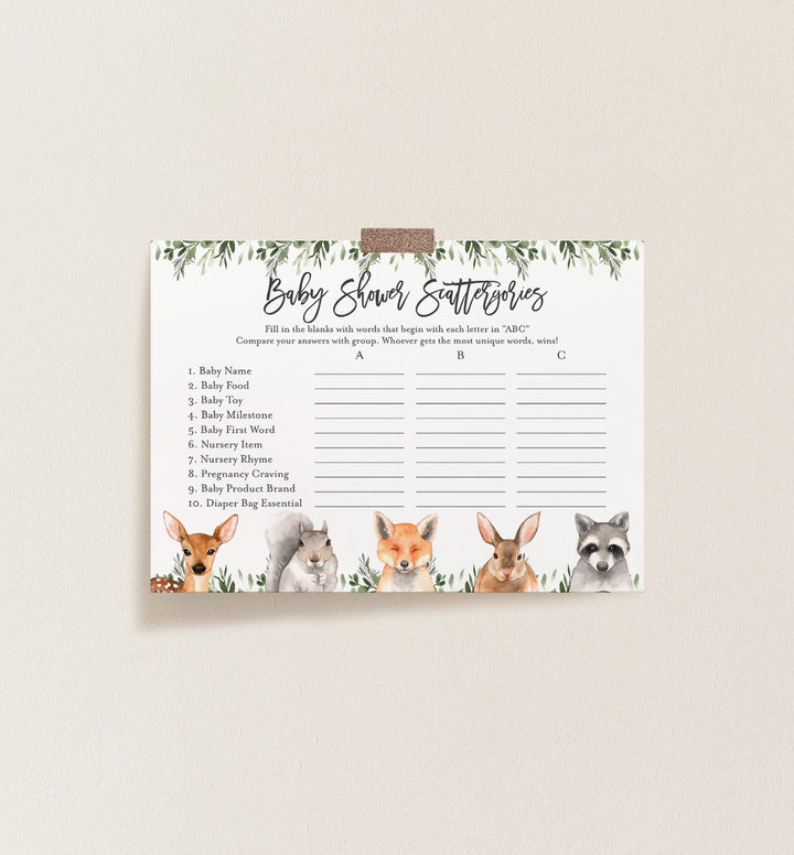 Forest Animals Baby Shower Scattergories Game Printable