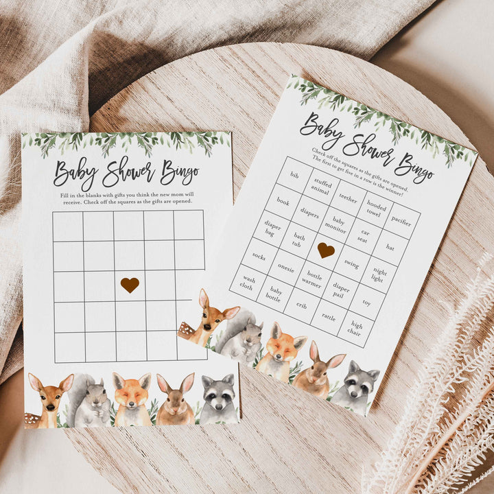 Forest Animals Baby Shower Bingo Game Printable