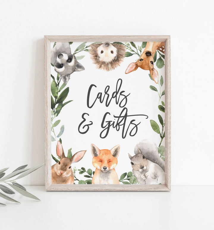 Forest Animals Baby Shower Cards and Gifts Sign Printable