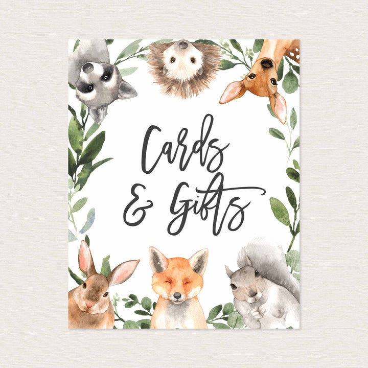 Forest Animals Baby Shower Cards and Gifts Sign Printable