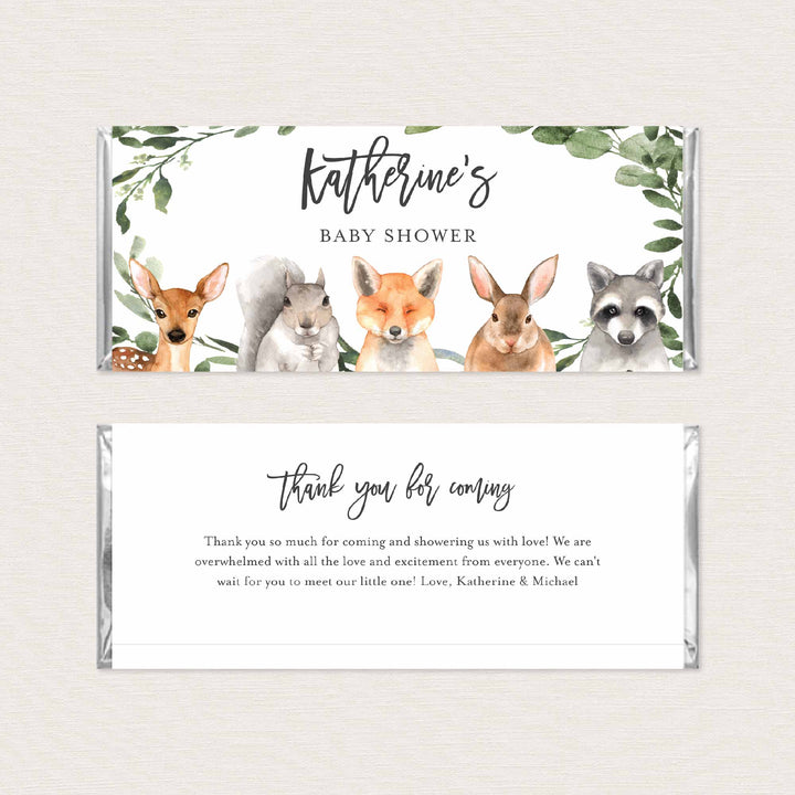 Forest Animals Baby Shower Chocolate Bar Wrapper Printable