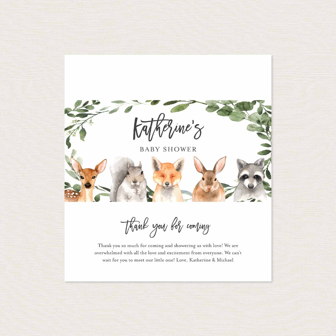 Forest Animals Baby Shower Chocolate Bar Wrapper Printable