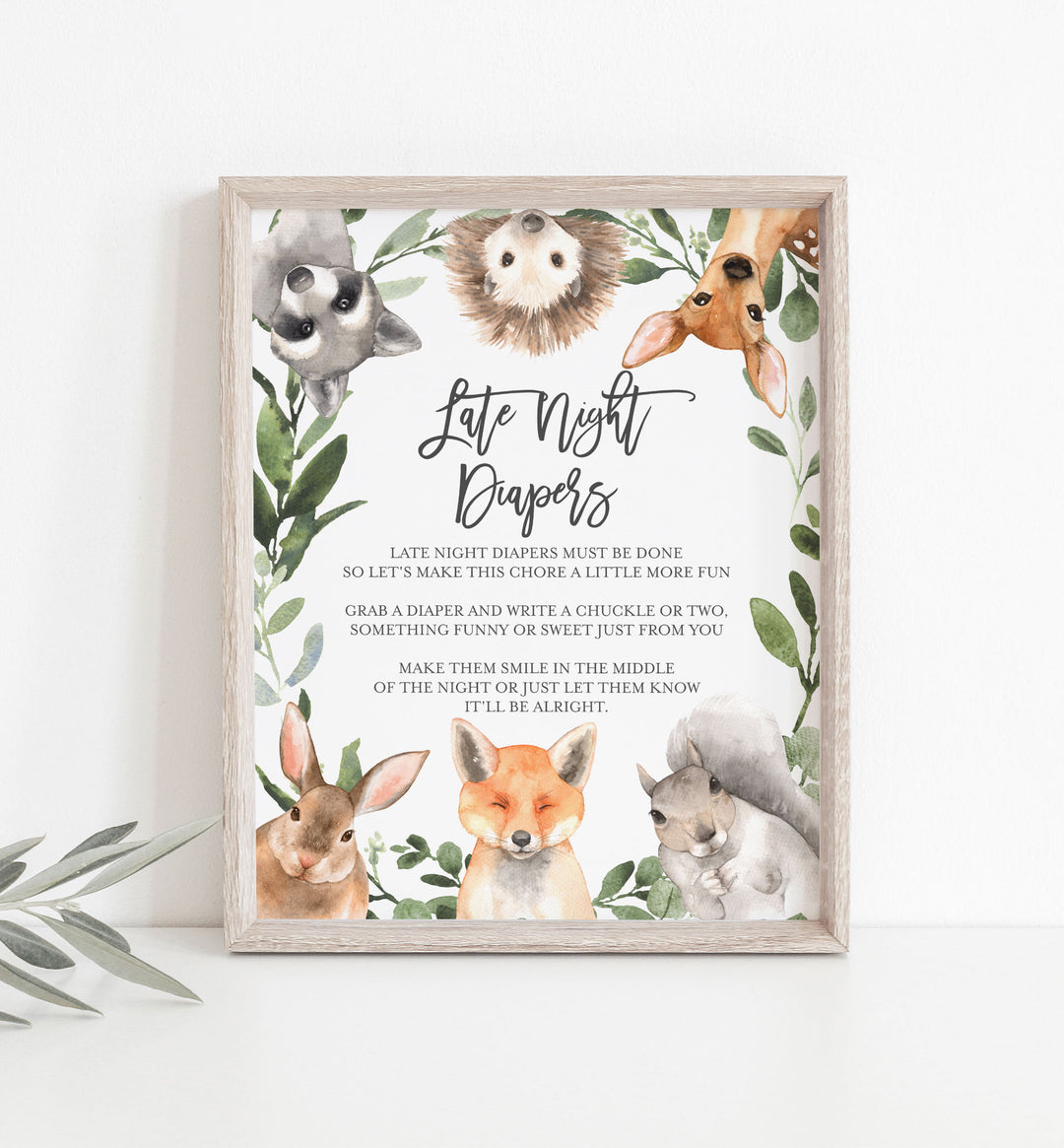 Forest Animals Baby Shower Diaper Thoughts or Late Night Diapers Printable