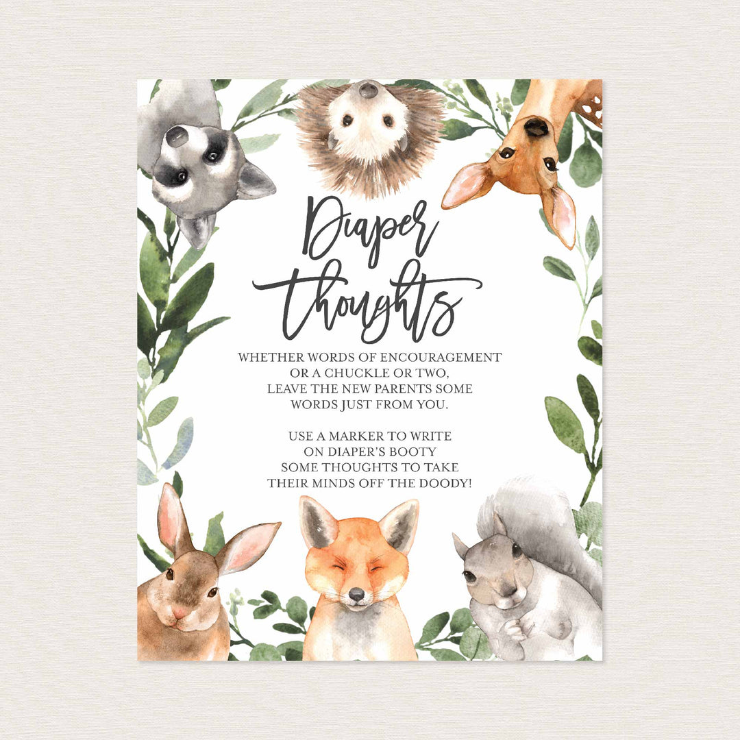 Forest Animals Baby Shower Diaper Thoughts or Late Night Diapers Printable