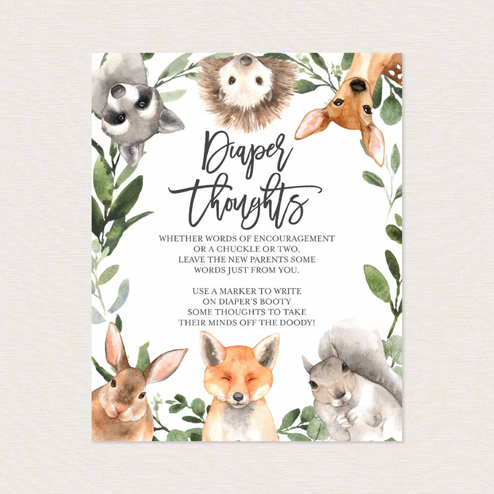 Forest Animals Baby Shower Diaper Thoughts or Late Night Diapers Printable