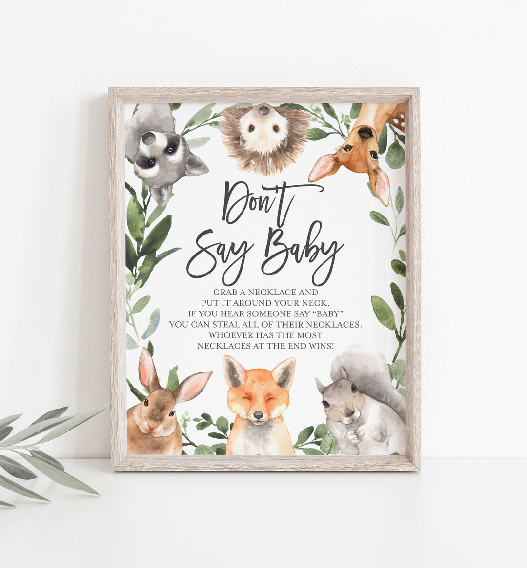 Forest Animals Baby Shower Don't Say Baby Game Printable