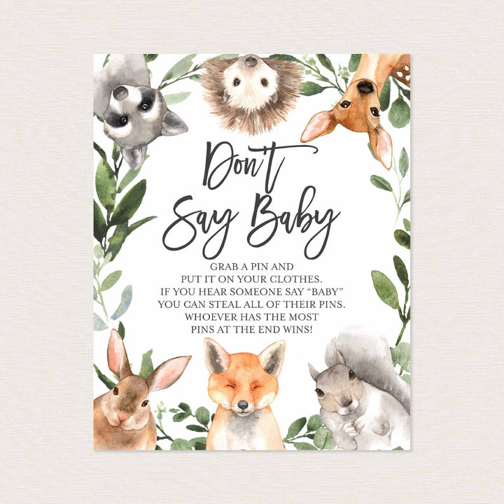 Forest Animals Baby Shower Don't Say Baby Game Printable