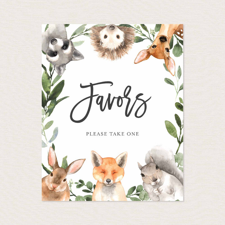 Forest Animals Baby Shower Favours Sign Printable