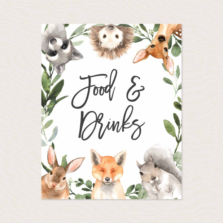 Forest Animals Baby Shower Food and Drinks Sign Printable