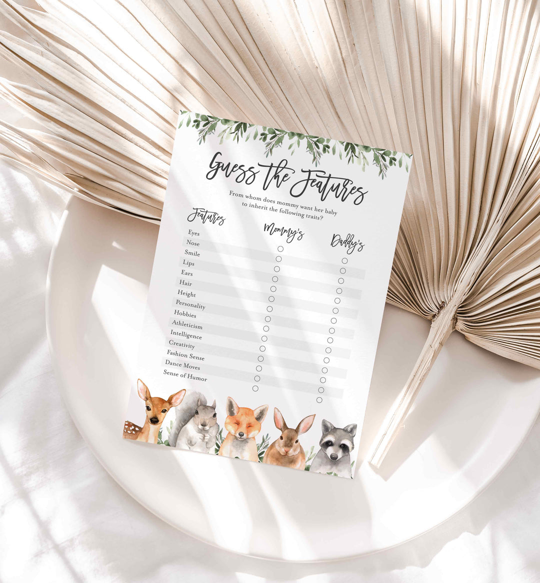 Forest Animals Baby Shower Guess The Features Game Printable