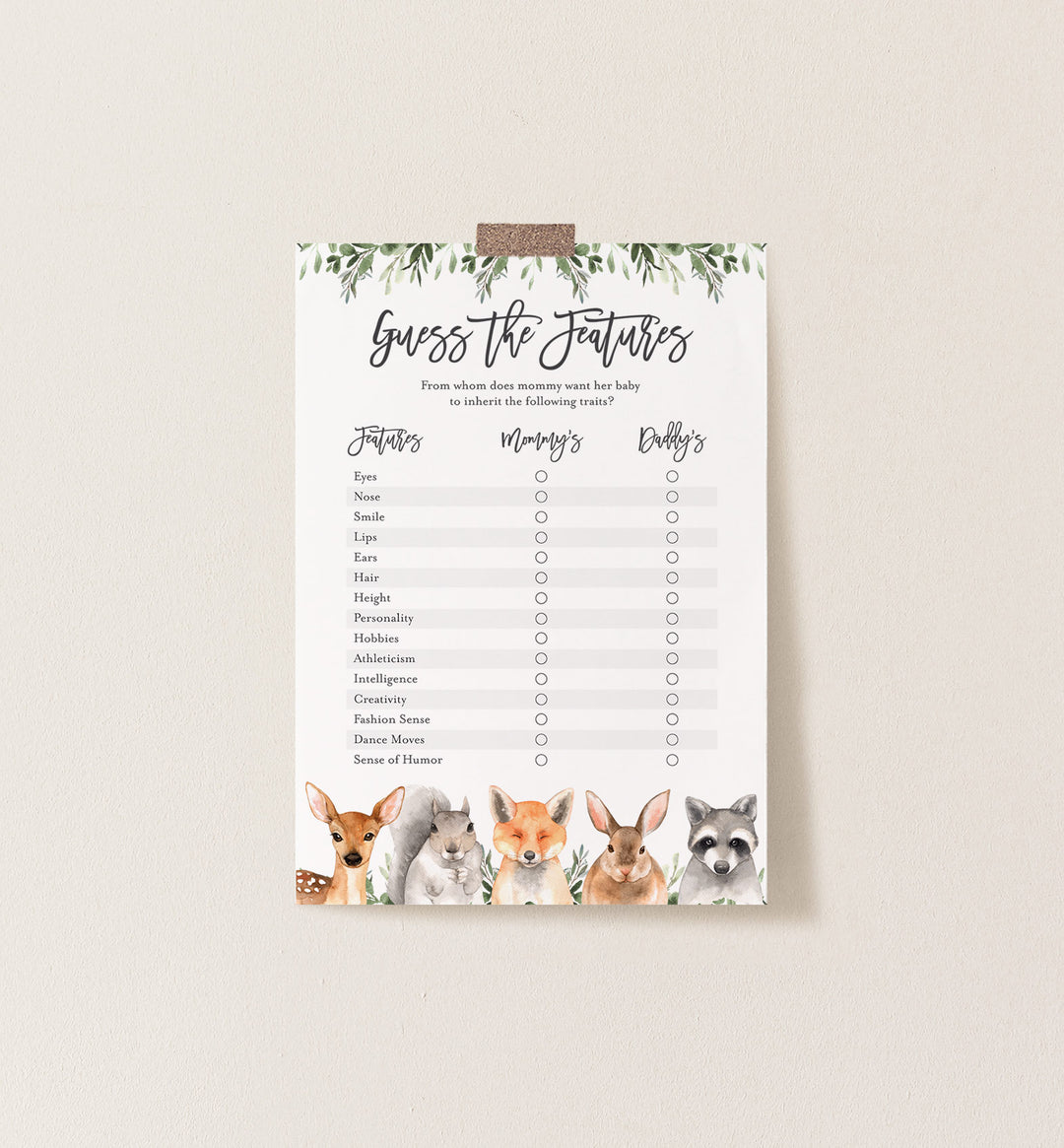 Forest Animals Baby Shower Guess The Features Game Printable