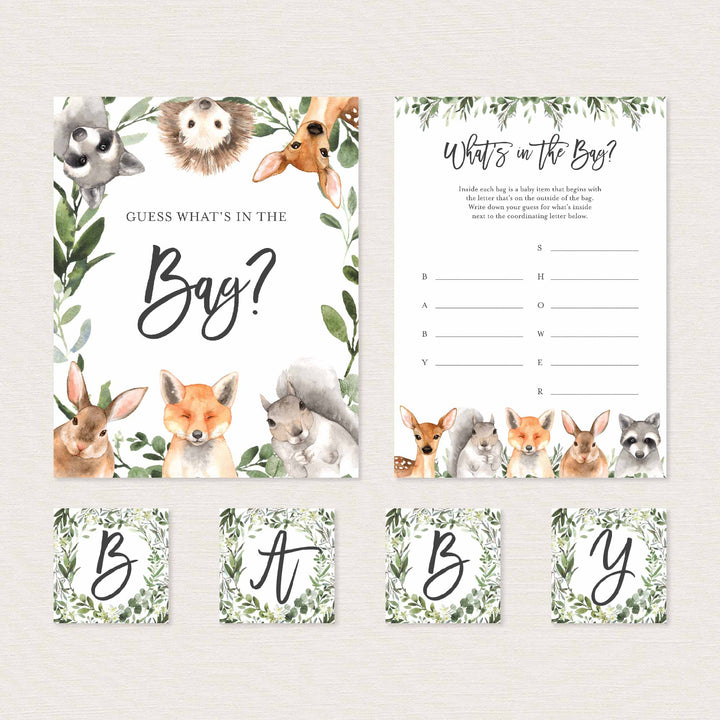 Forest Animals Baby Shower Guess What's In The Bag Game Printable