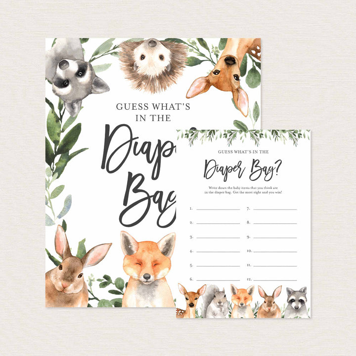 Forest Animals Baby Shower Guess What's In The Diaper Bag Game Printable