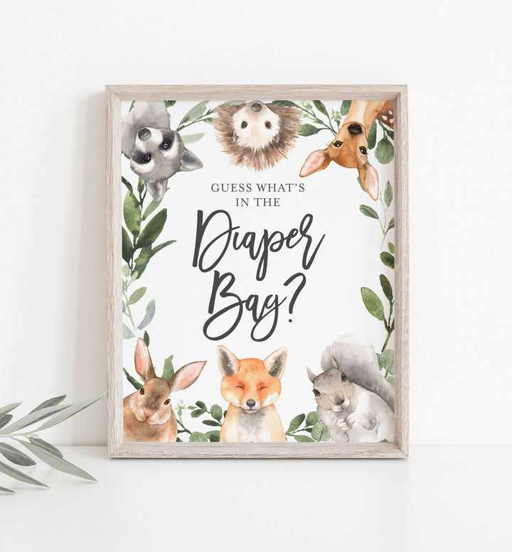 Forest Animals Baby Shower Guess What's In The Diaper Bag Game Printable