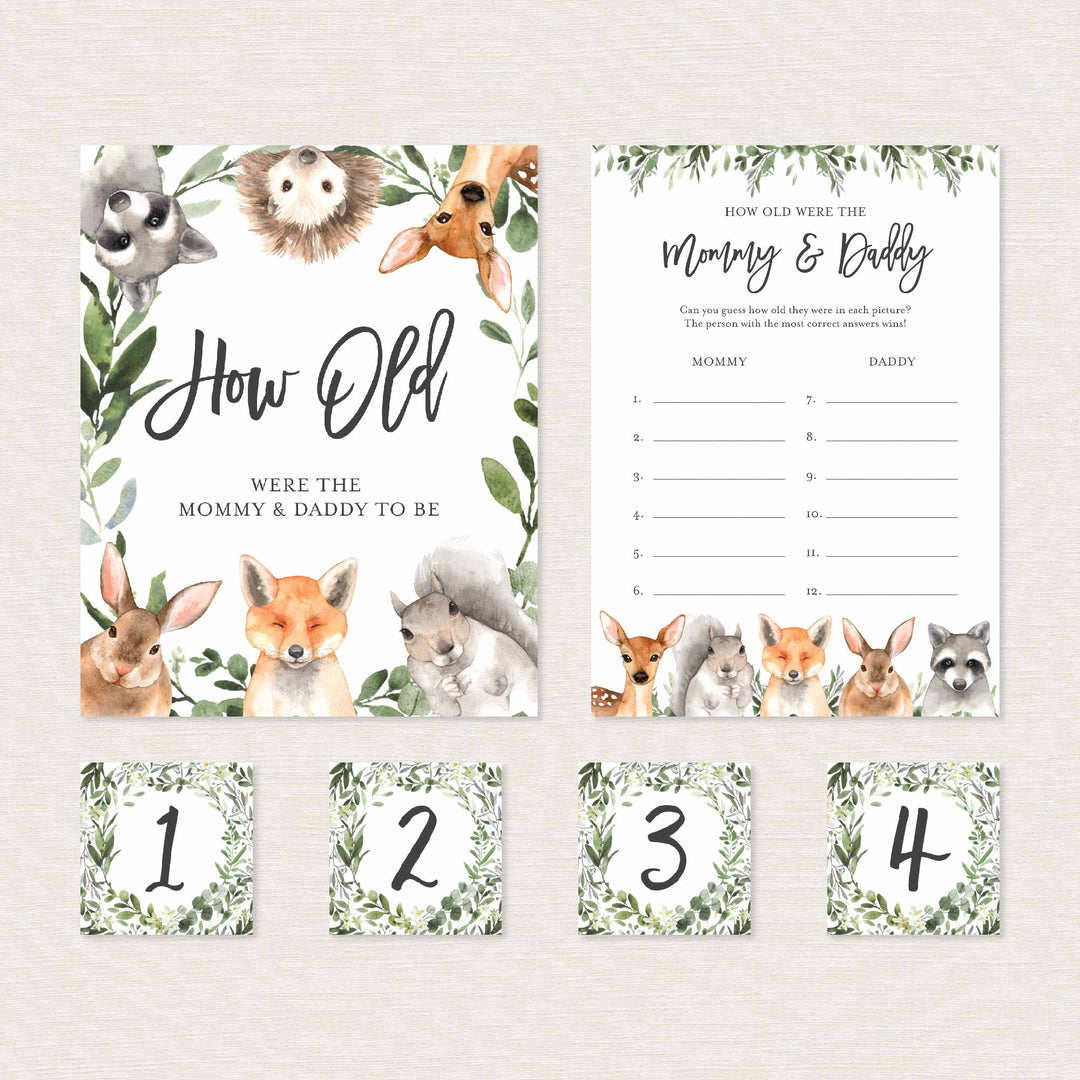 Forest Animals Baby Shower How Old Were The Mummy and Daddy To Be Game Printable