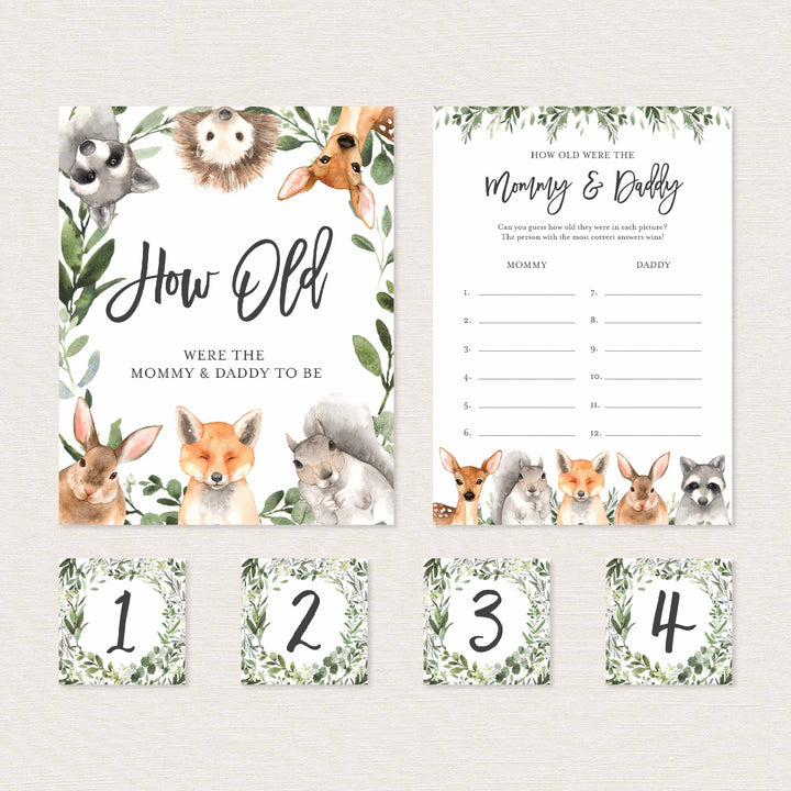 Forest Animals Baby Shower How Old Were The Mummy and Daddy To Be Game Printable