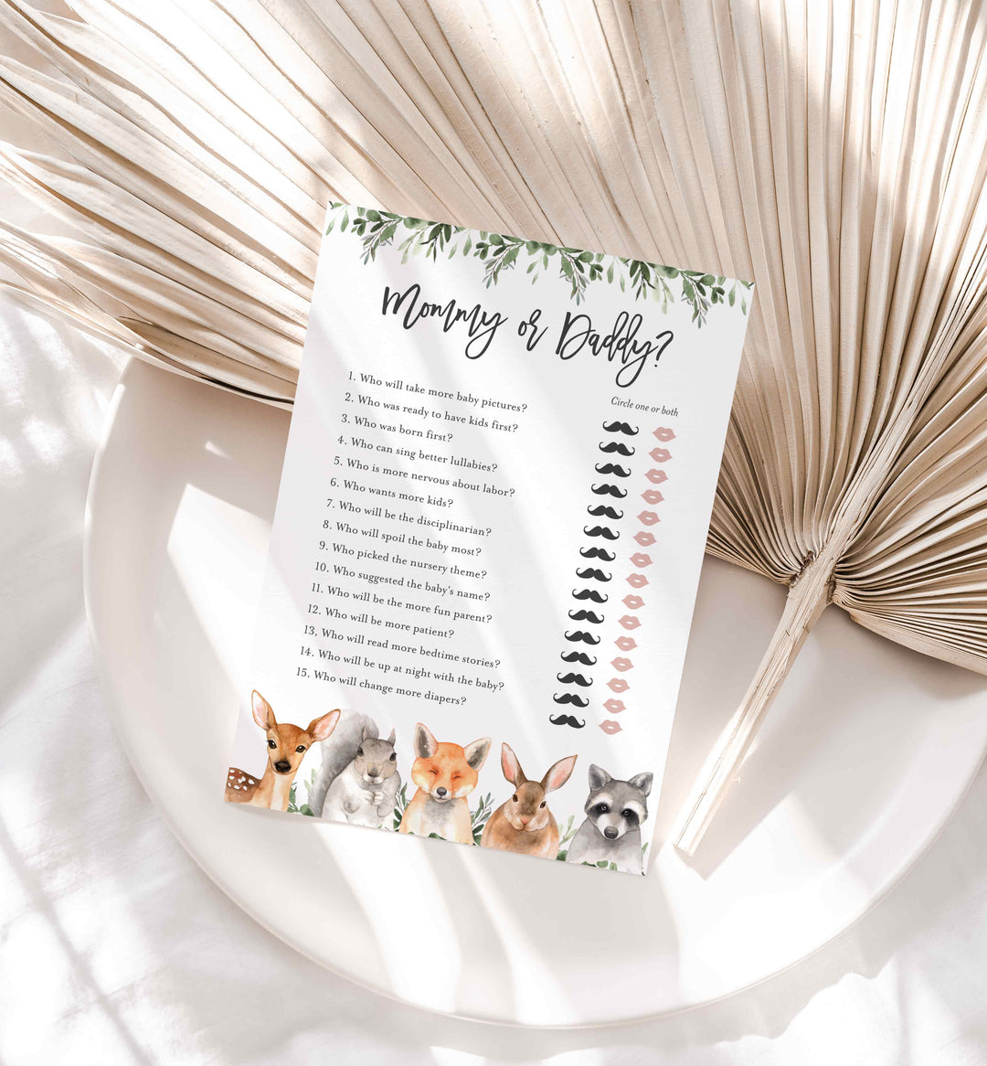 Forest Animals Baby Shower Mummy or Daddy Game Printable