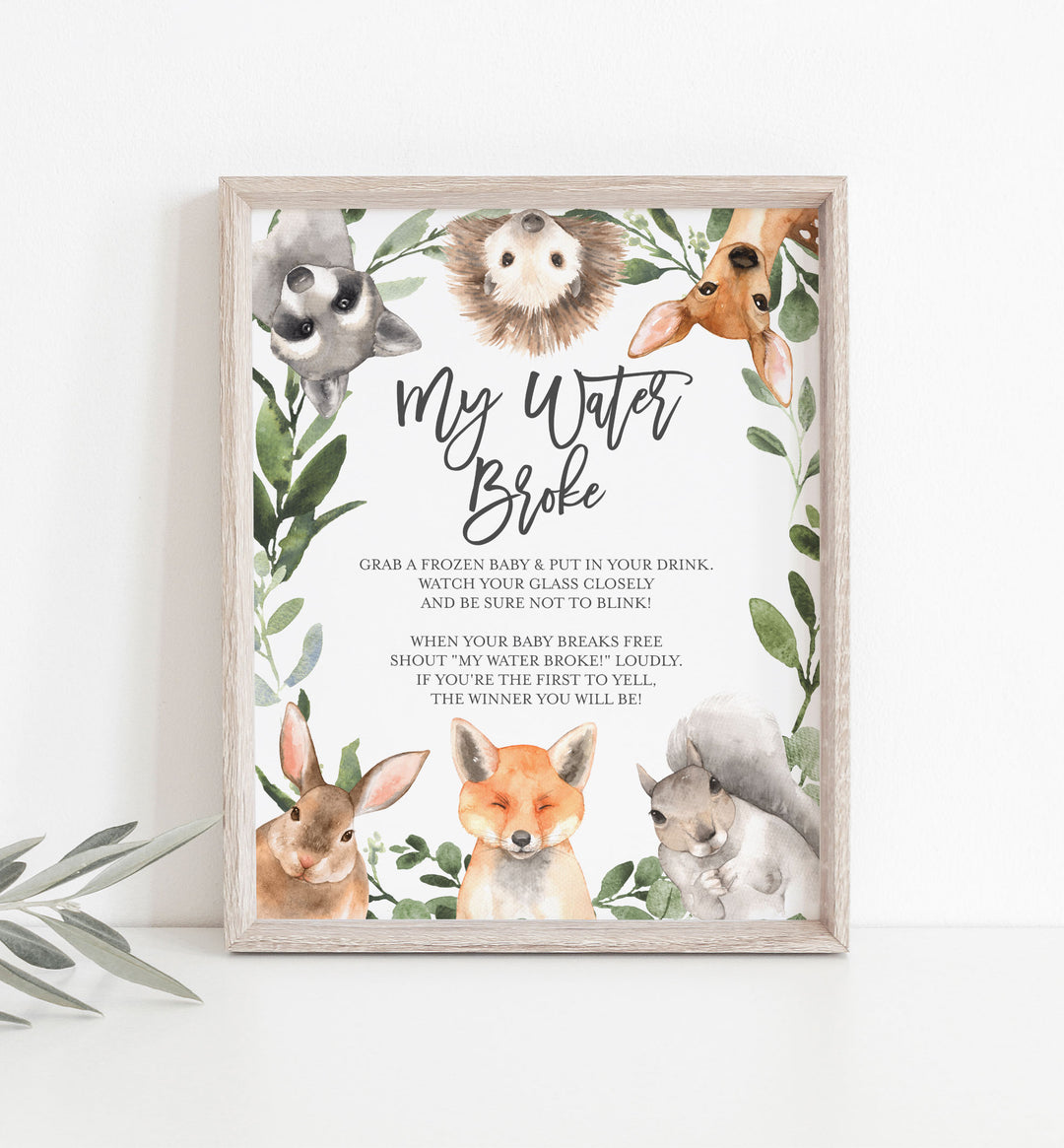 Forest Animals Baby Shower My Water Broke Game Printable