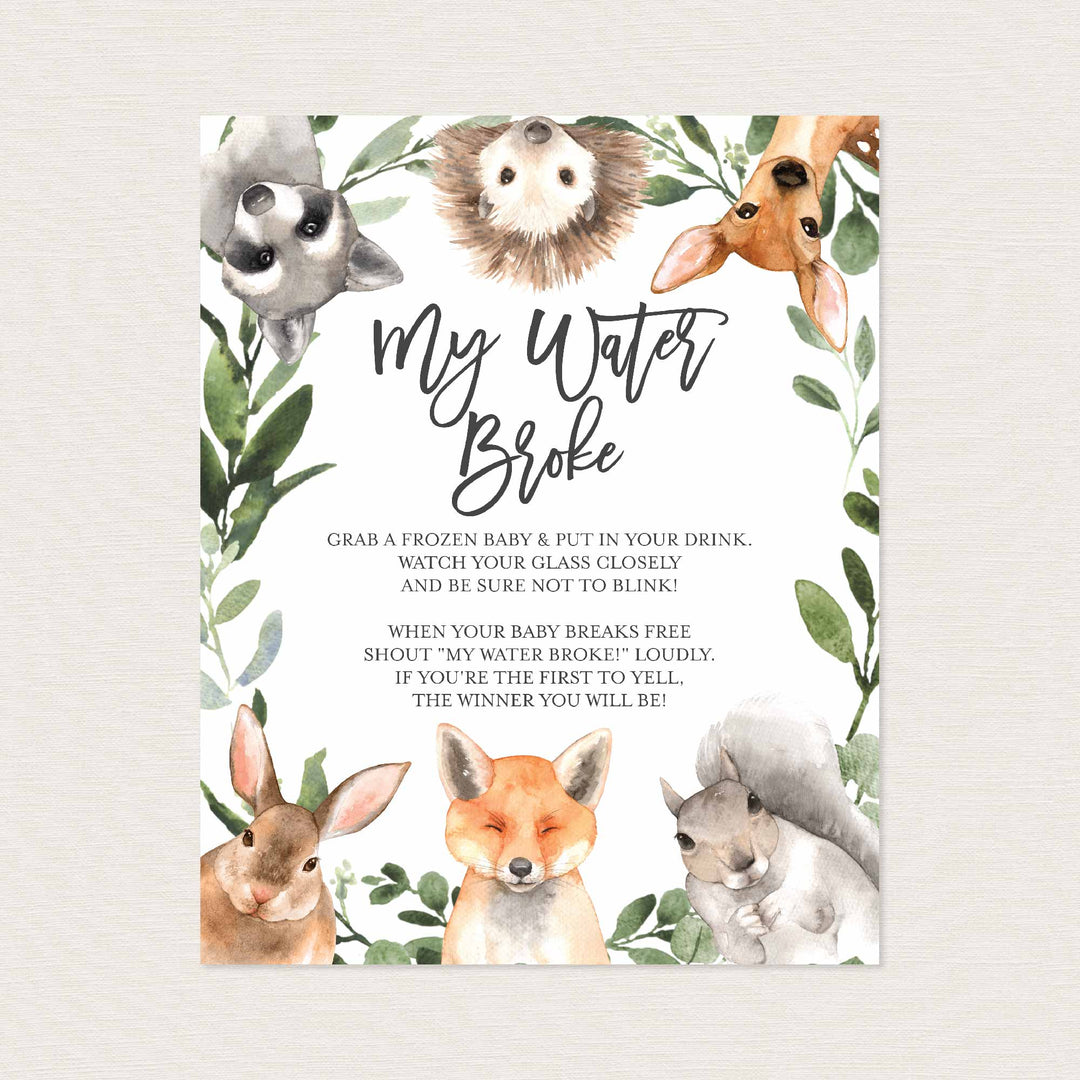 Forest Animals Baby Shower My Water Broke Game Printable