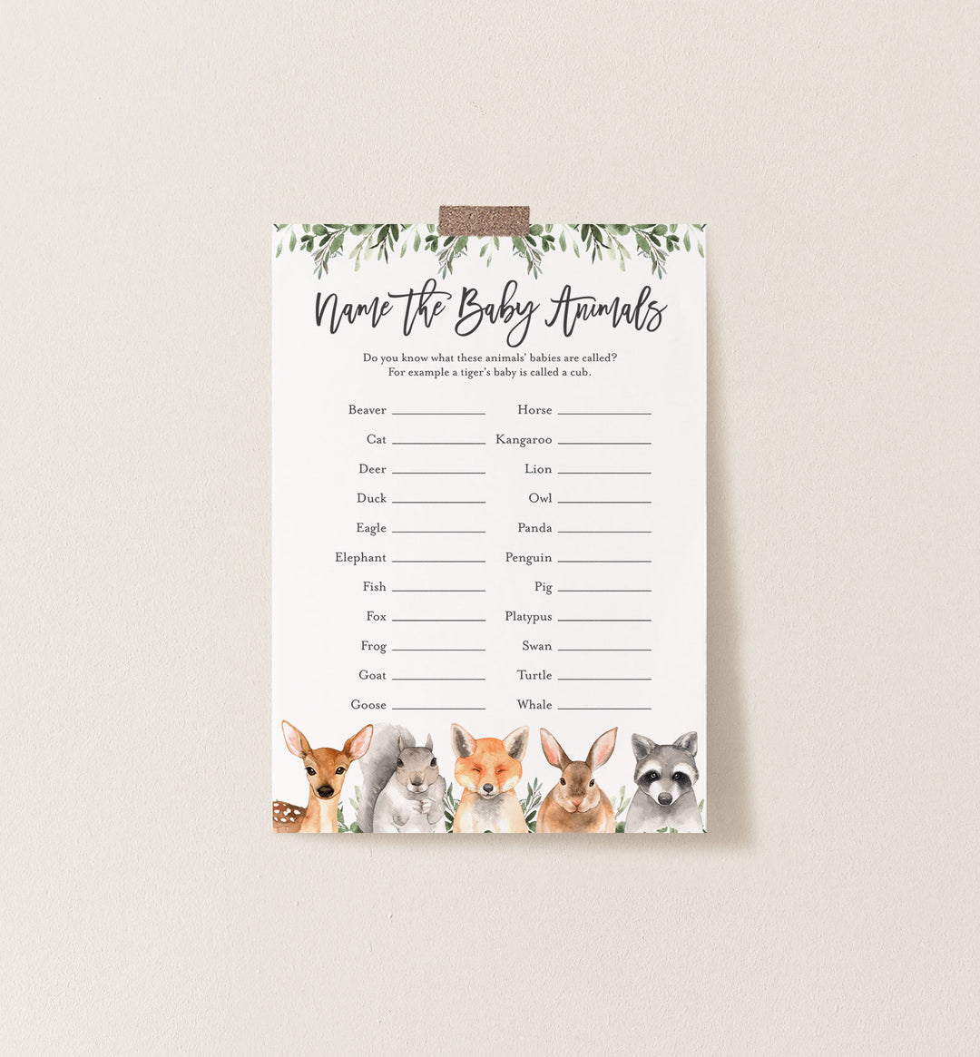 Forest Animals Baby Shower Name The Baby Animals Game Printable