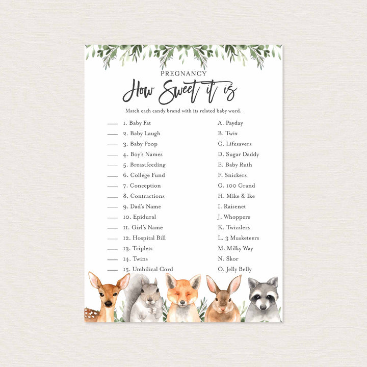 Forest Animals Baby Shower Pregnancy How Sweet It Is Game Printable