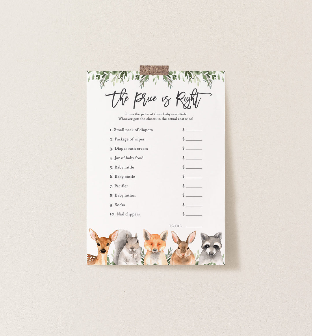 Forest Animals Baby Shower The Price Is Right Game Printable