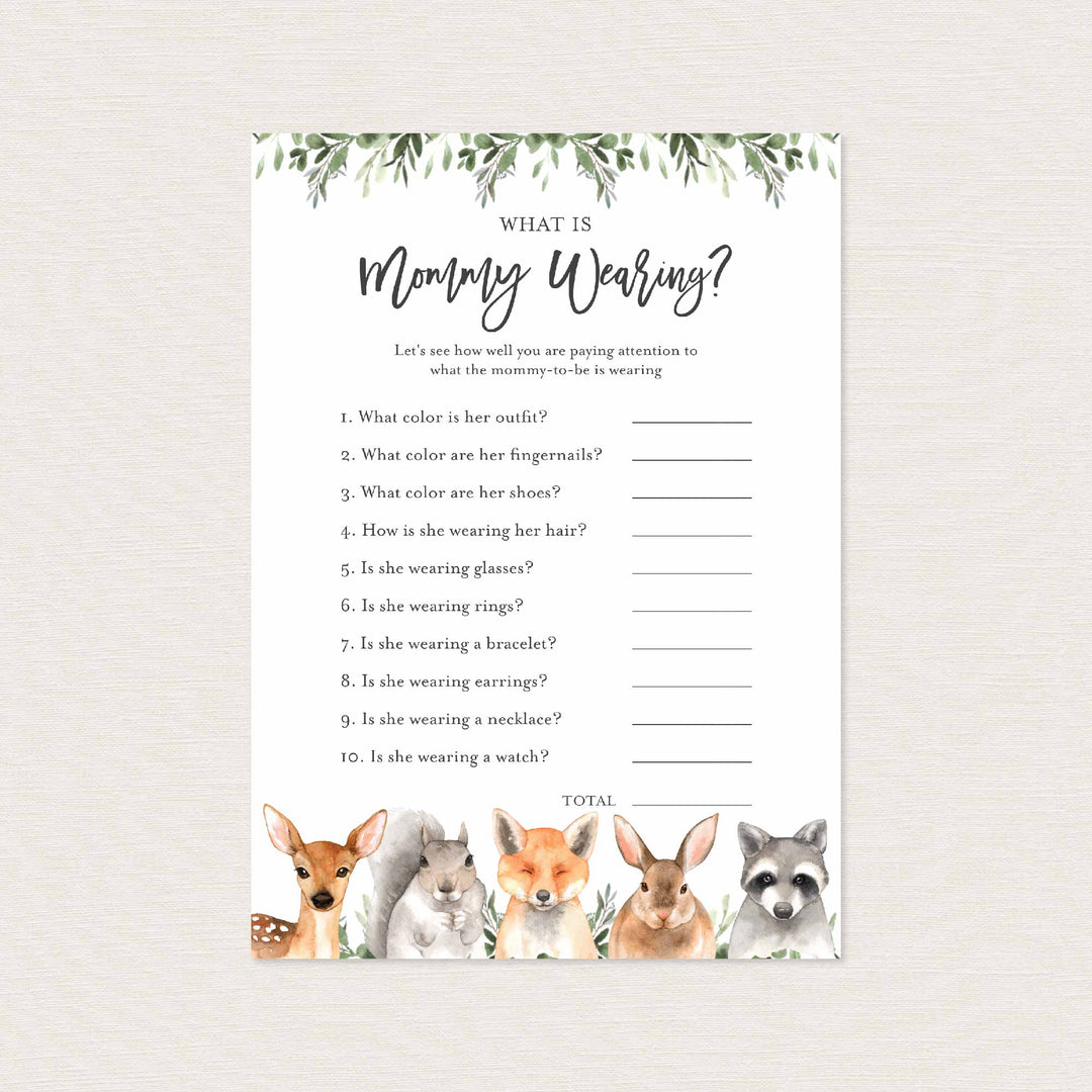 Forest Animals Baby Shower What Is Mummy Wearing Game Printable