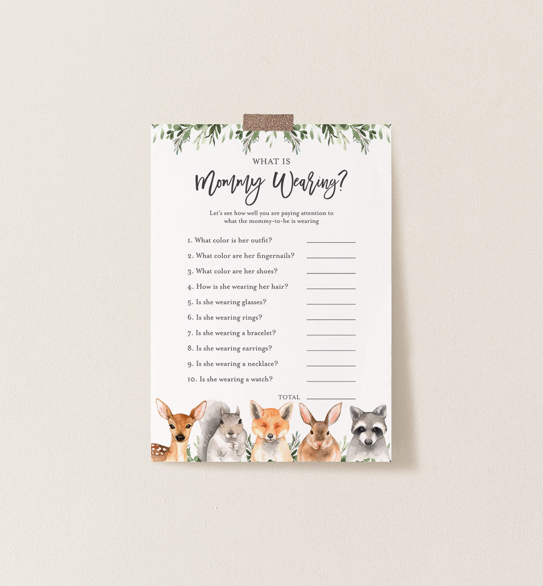 Forest Animals Baby Shower What Is Mummy Wearing Game Printable