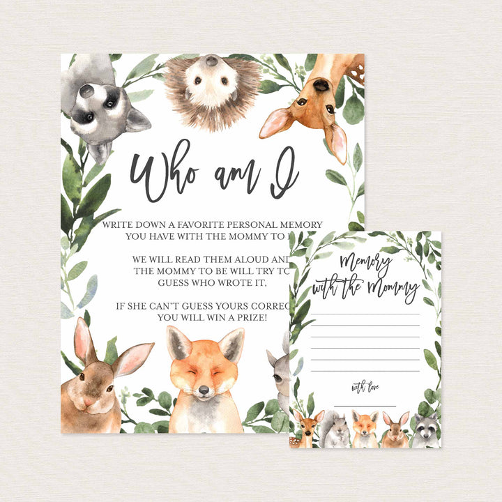 Forest Animals Baby Shower Who Am I Game Printable
