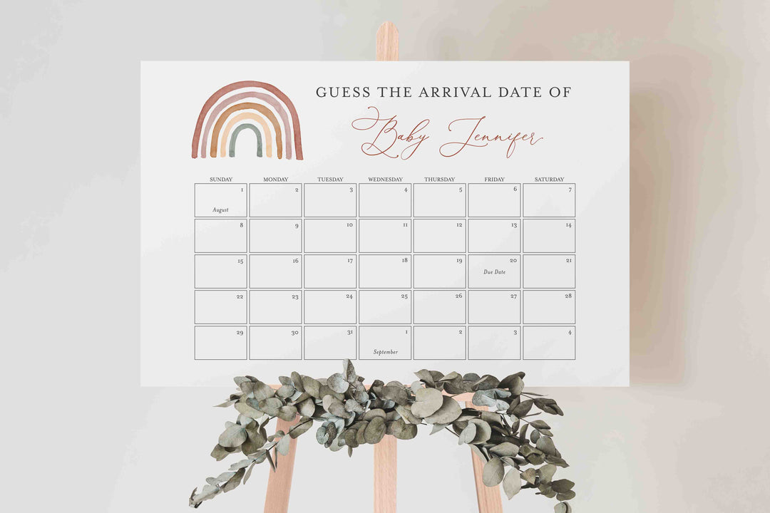 Rainbow Baby Shower Due Date Calendar Printable