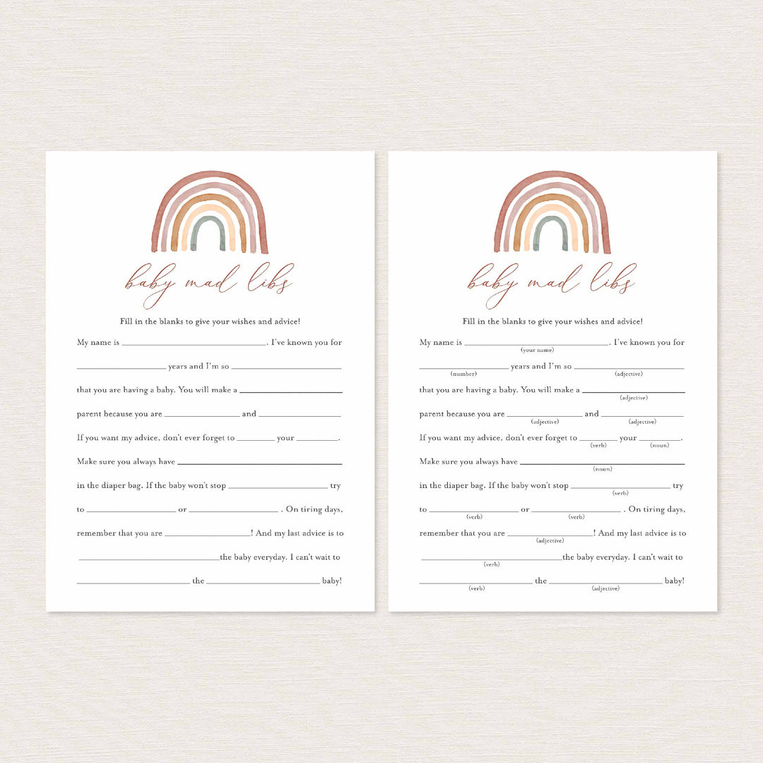 Rainbow Baby Shower Mad Libs Printable