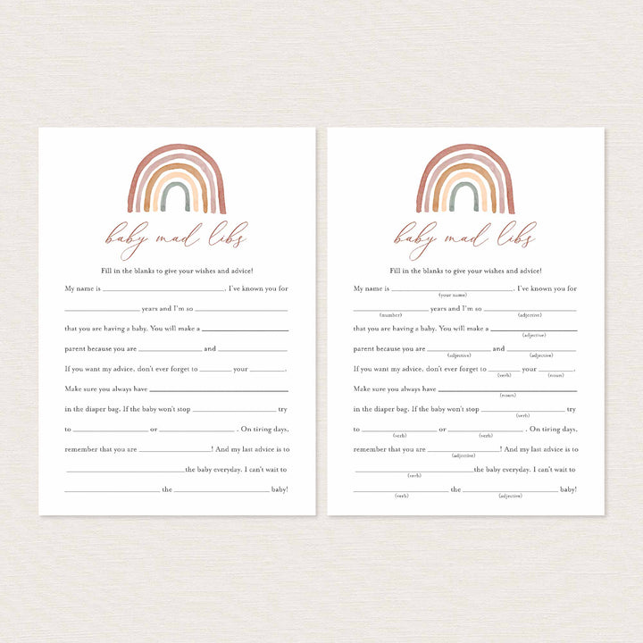 Rainbow Baby Shower Mad Libs Printable