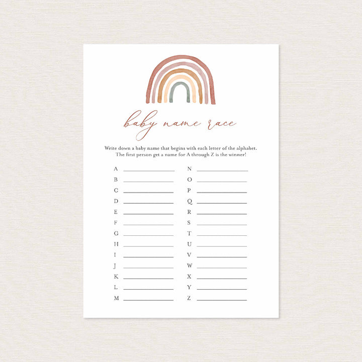 Rainbow Baby Shower Name Race Game Printable