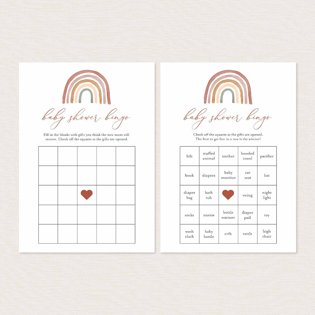 Rainbow Baby Shower Bingo Game Printable