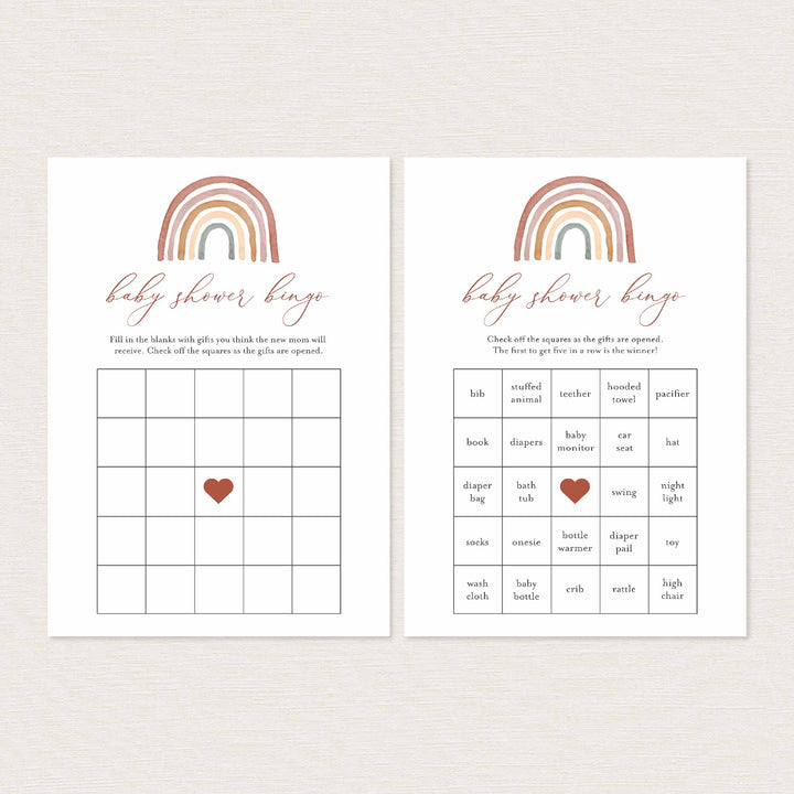 Rainbow Baby Shower Bingo Game Printable