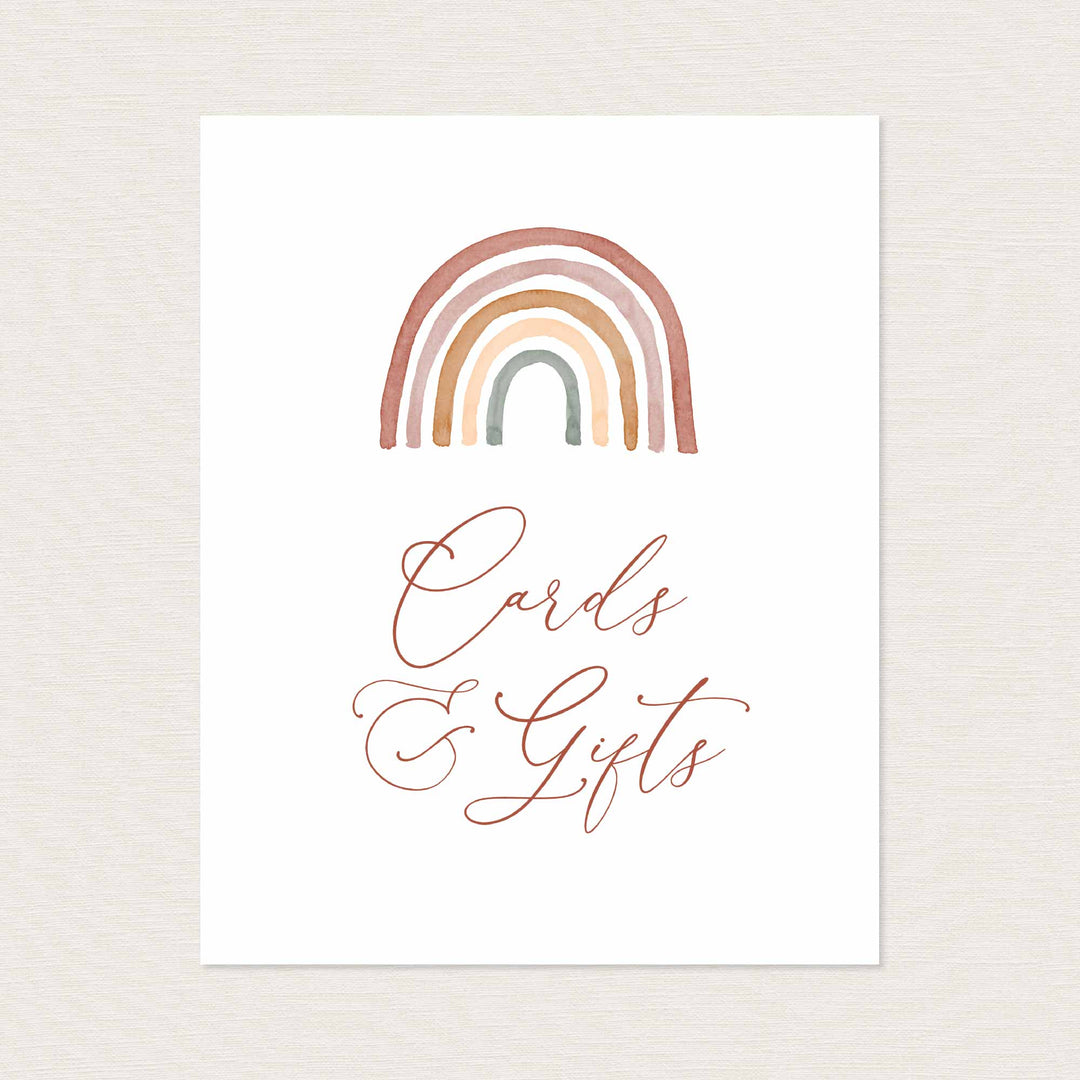 Rainbow Baby Shower Cards and Gifts Sign Printable