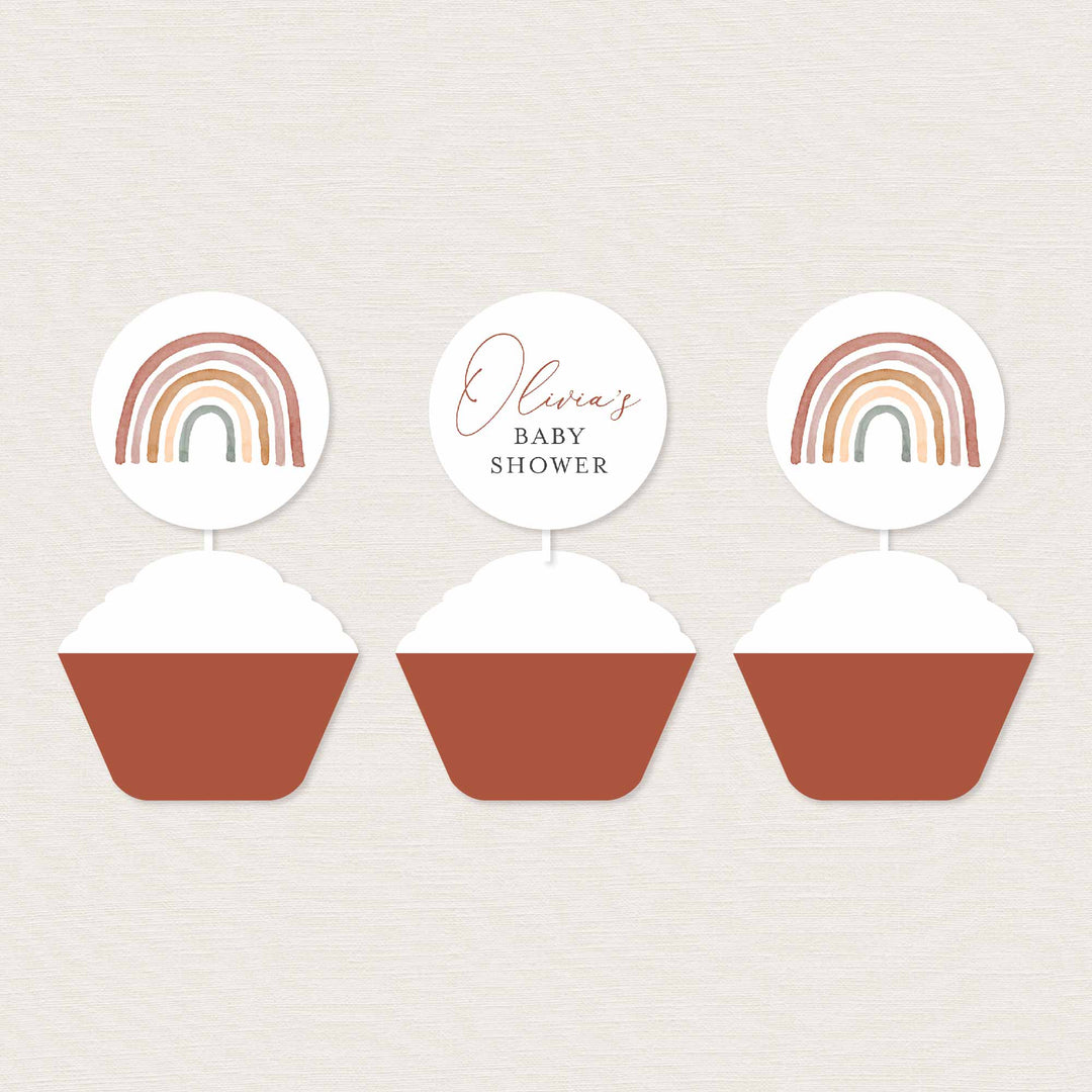 Rainbow Baby Shower Cupcake Toppers and Cupcake Wrappers Printable