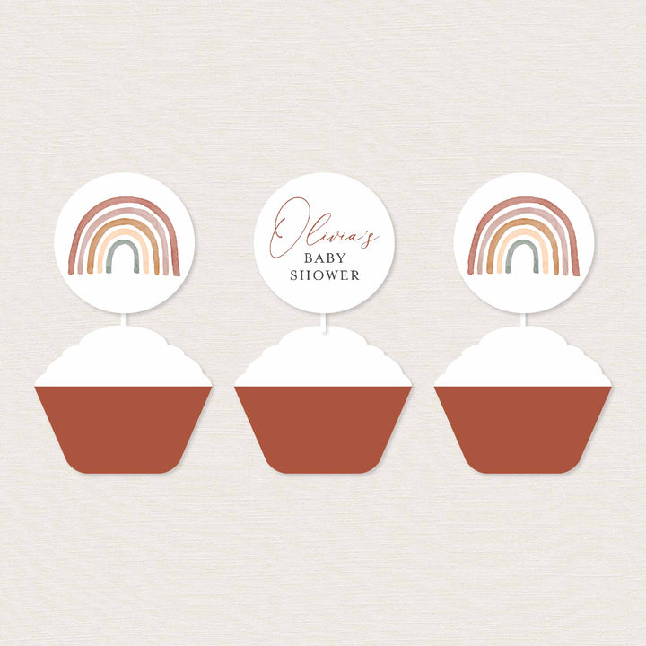 Rainbow Baby Shower Cupcake Toppers and Cupcake Wrappers Printable