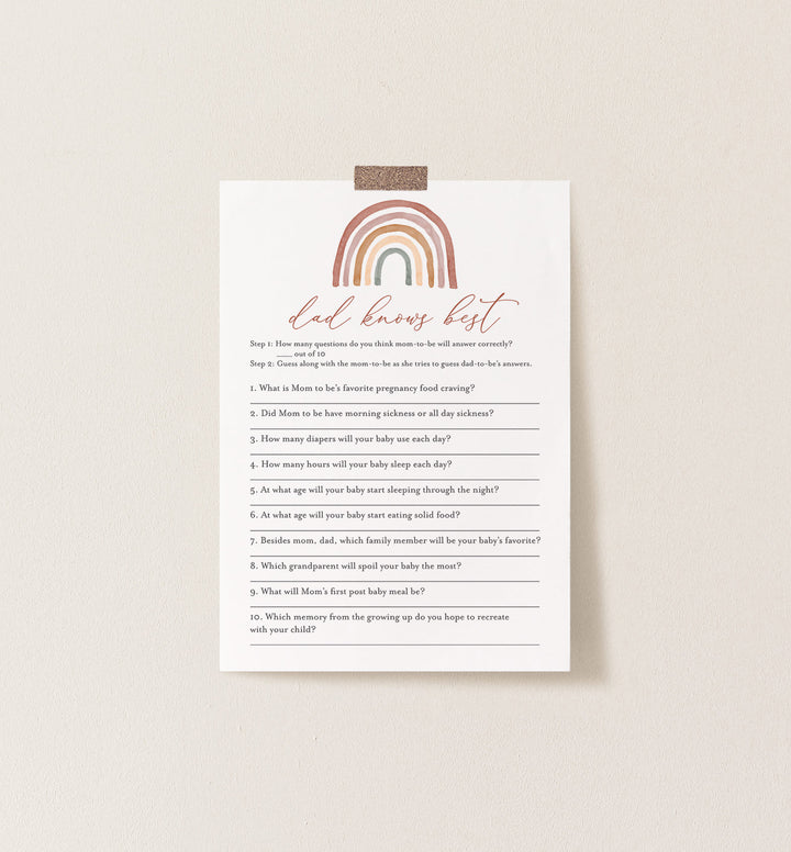 Rainbow Baby Shower Dad Knows Best Game Printable