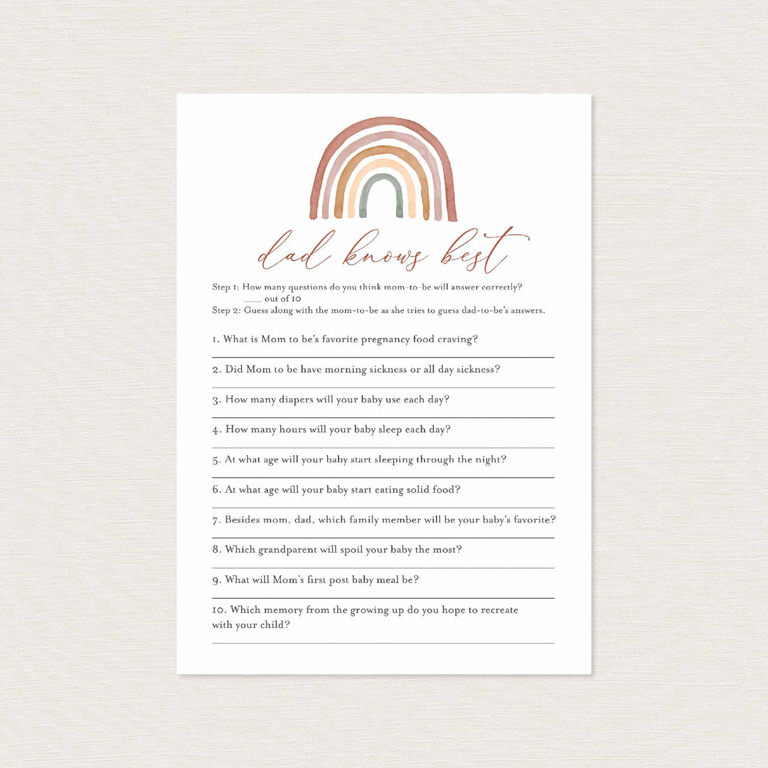 Rainbow Baby Shower Dad Knows Best Game Printable