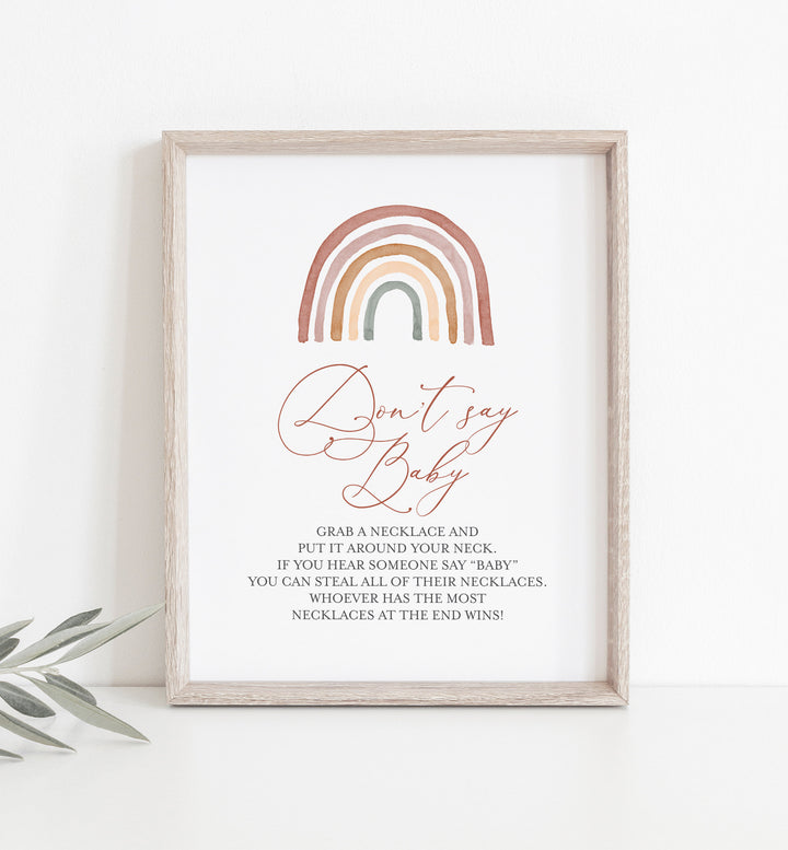 Rainbow Baby Shower Don't Say Baby Game Printable