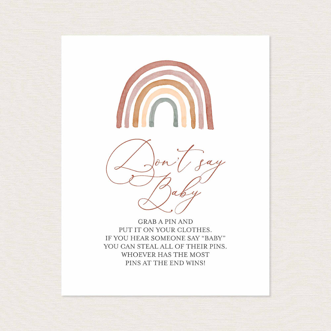 Rainbow Baby Shower Don't Say Baby Game Printable