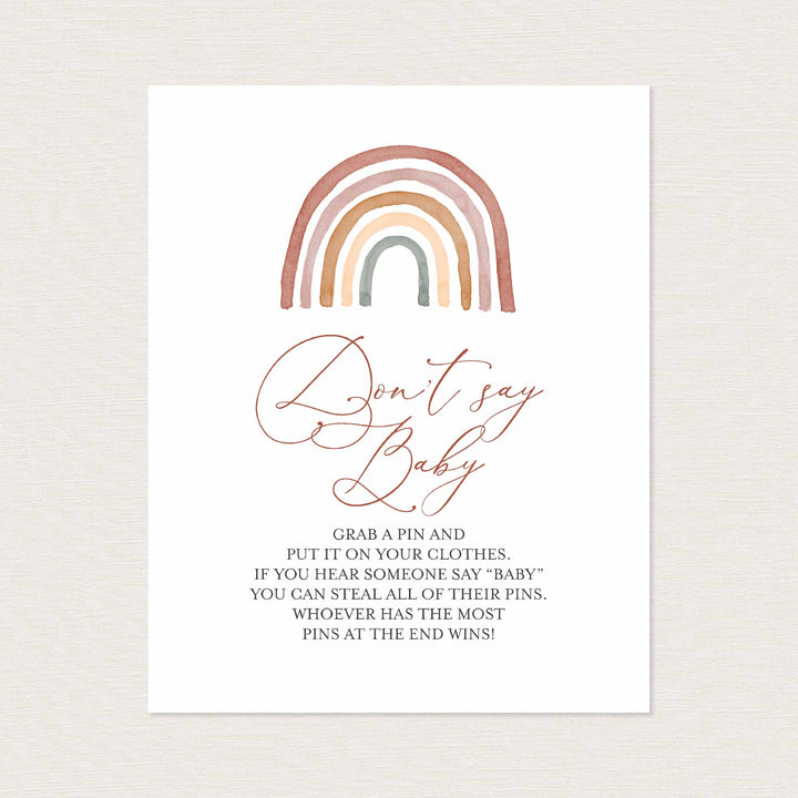 Rainbow Baby Shower Don't Say Baby Game Printable