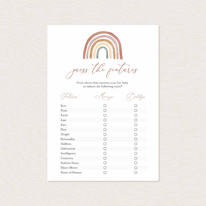 Rainbow Baby Shower Guess The Features Game Printable