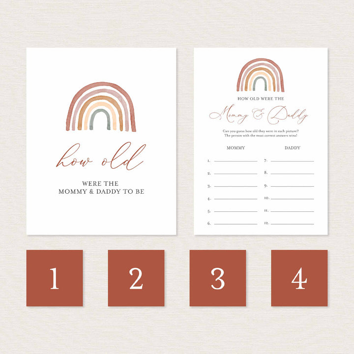 Rainbow Baby Shower How Old Were The Mummy and Daddy To Be Game Printable